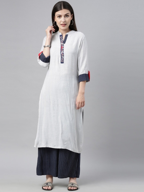 

Neerus Women Grey & Navy Blue Printed Kurta with Palazzos