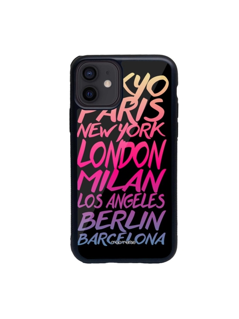 

macmerise Black & Pink Fashion Cities Printed iPhone 12 Back Case