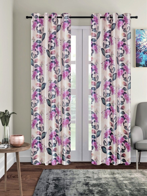

Home Sizzler Cream-Coloured & Pink Set of 2 Long Door Curtains
