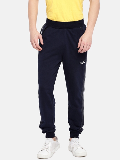 

FiTZ Men Grey Solid Slim-Fit Joggers, Navy blue