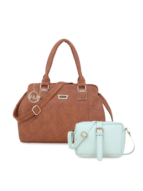 

WOMEN MARKS Tan Brown & Blue Solid Sling Bag with Pouch