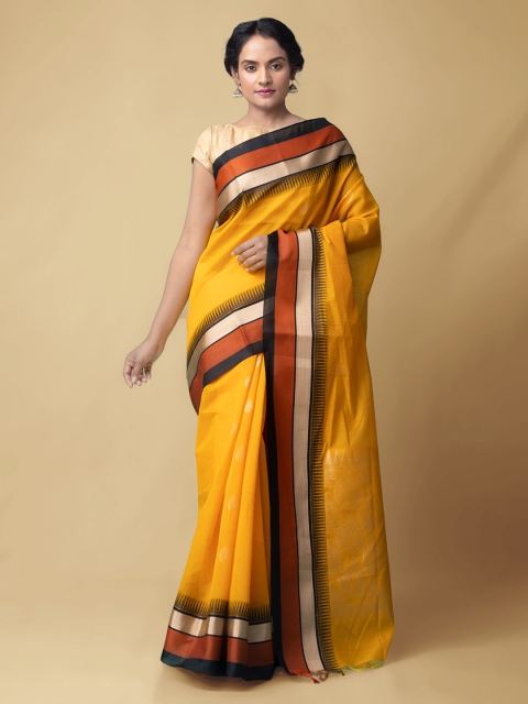 

Unnati Silks Yellow Silk Cotton Solid Kanjeevaram Saree