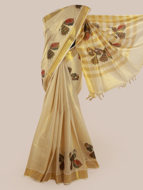

Pothys Cream-Coloured Printed Tissue Saree