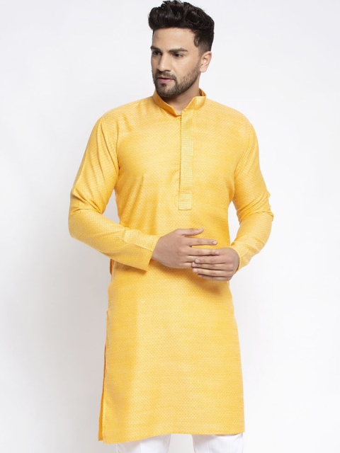 

Jompers Men Yellow Mandarin Collar Kurta