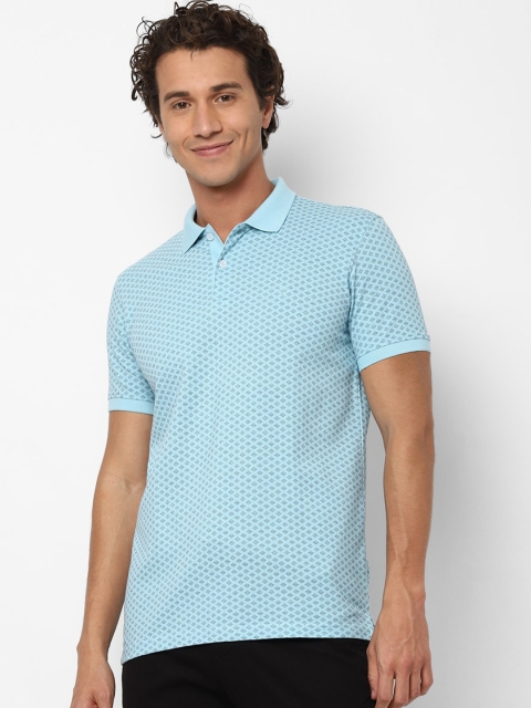 

Allen Solly Men Turquoise Blue Printed Polo Collar Pure Cotton T-shirt