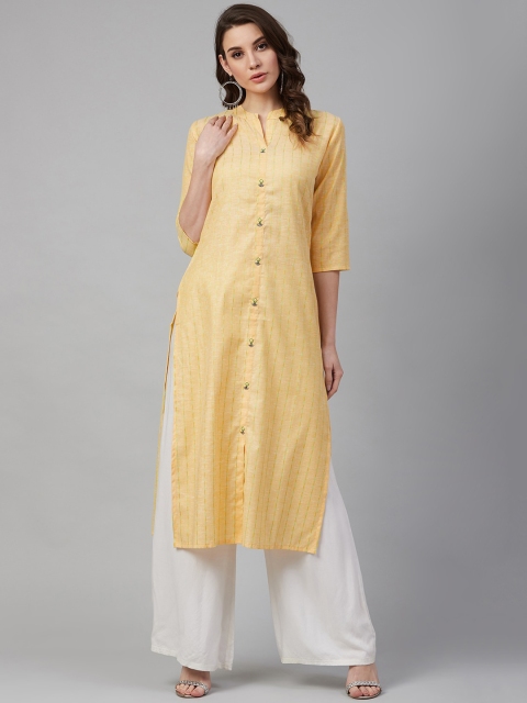 

Sringam Women Yellow Striped Kurta