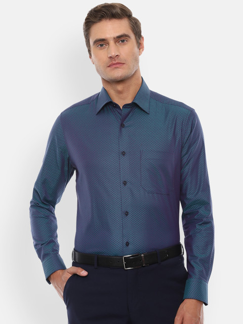 

Louis Philippe Men Navy Blue Regular Fit Self Design Cotton Formal Shirt