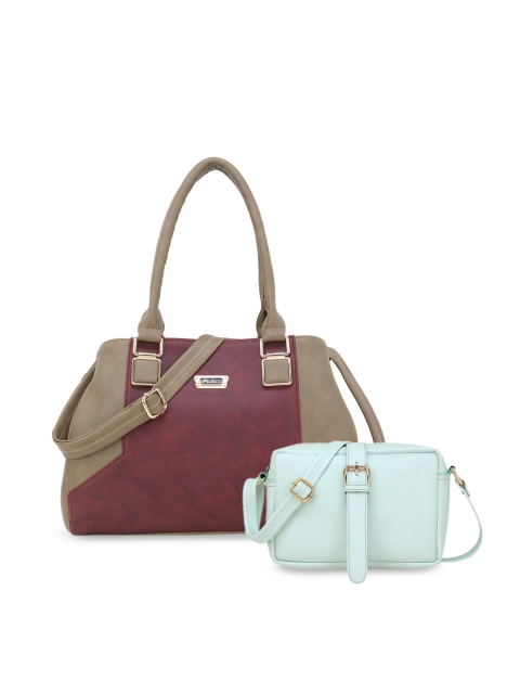 

WOMEN MARKS Maroon & Blue Solid Handheld Bag with Pouch
