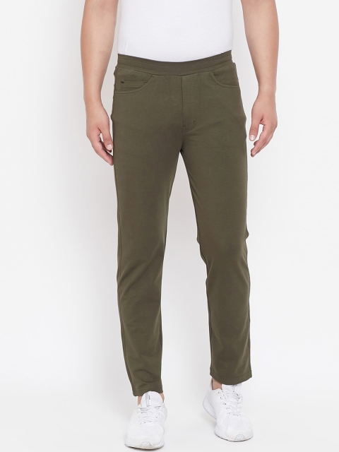 

Okane Men Olive Green Solid Track Pants