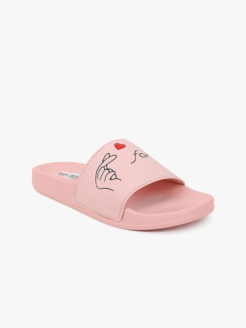 

PERY PAO Women Pink & Black Printed Sliders