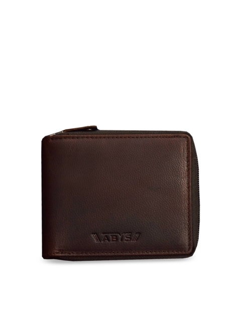 

ABYS Men Brown Textured Leather Zip Around Wallet