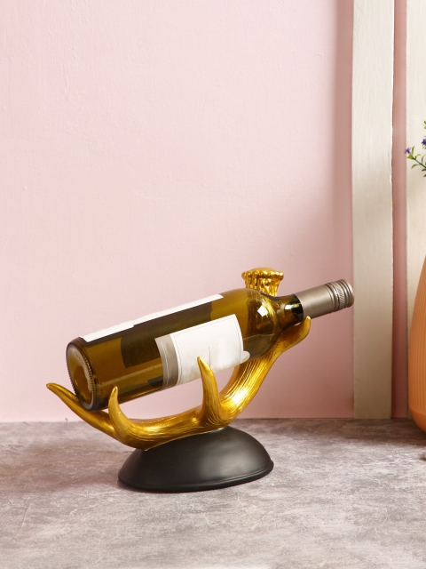 

TAYHAA Gold-Toned & Black Sparkling Antler Wine Holder Showpiece
