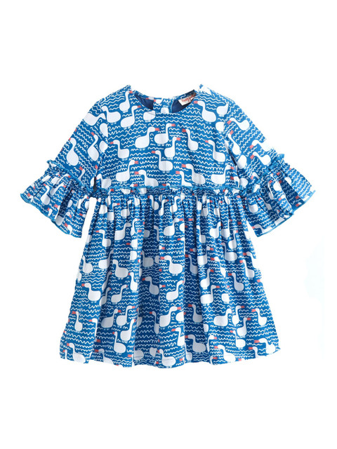 

Hugsntugs Girls Blue Printed Fit and Flare Dress