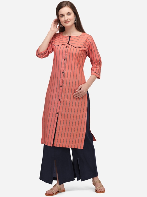 

Youthnic Women Peach-Coloured Striped Straight Kurta