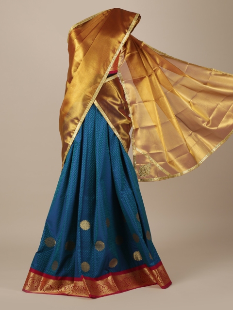 

Pothys Teal Blue & Pink Woven Design Unstitched Lehenga & Blouse with Dupatta