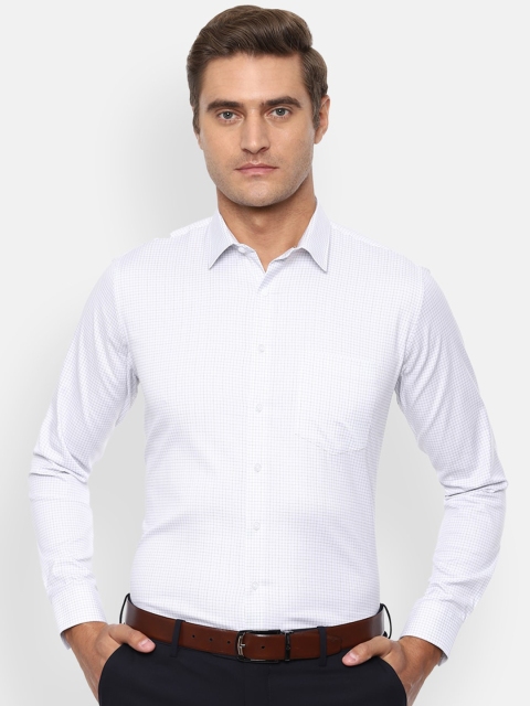 Van Heusen Men White Slim Fit Checked Formal Shirt