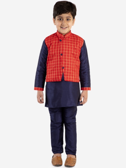 

KID1 Boys Navy Blue & Orange Solid Kurta with Pyjamas