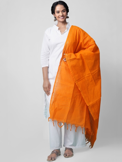 

Unnati Silks Orange & Gold-Toned Woven Design Dupatta