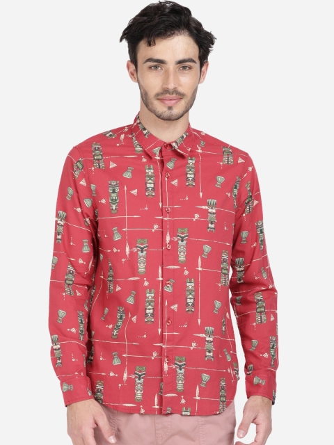 

Breakbounce Men Red & Green Regular Fit Printed Casual Shirt