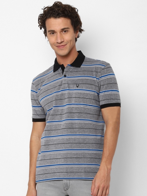 

Allen Solly Men Grey Striped Polo Collar T-shirt