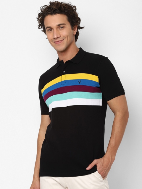 

Allen Solly Men Black Striped Polo Collar Cotton T-shirt
