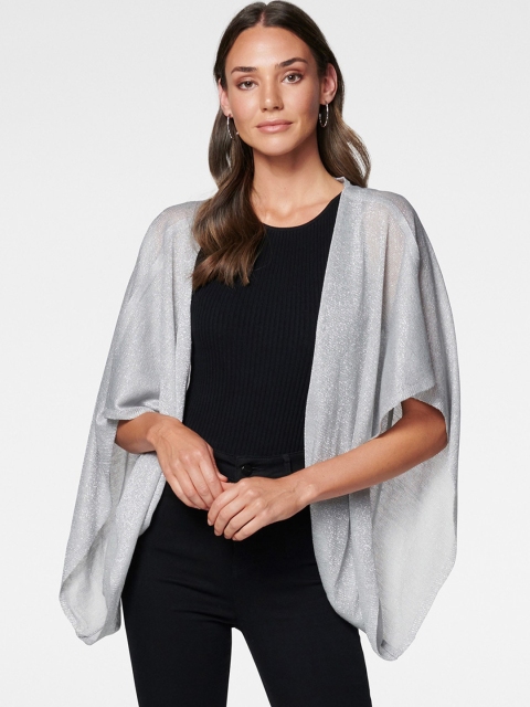 

Forever New Women Silver-Toned Solid Open Front Shrug