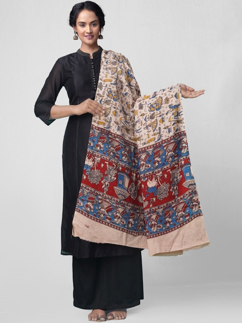 

Unnati Silks Cream-Coloured & Red Printed Dupatta