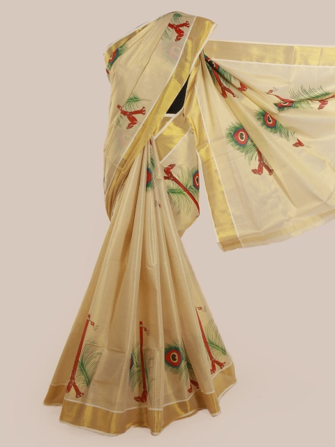 

Pothys Cream-Coloured Printed Tissue Saree