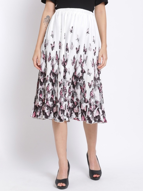 

Oxolloxo Women White & Black Printed Pleated A-Line Midi Skirt