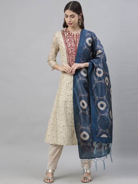 

Neerus Women Beige & Maroon Printed Kurta with Trousers & Dupatta