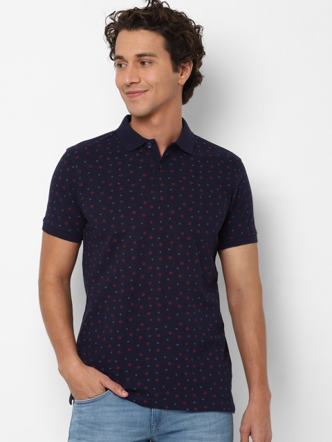 

Allen Solly Men Navy Blue Printed Polo Collar Cotton Pure Cotton T-shirt