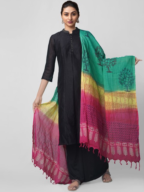 

Unnati Silks Green & Yellow Printed Dupatta