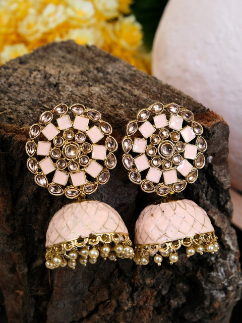 

Crunchy Fashion Peach-Coloured Gold-Plated Contemporary Jhumkas