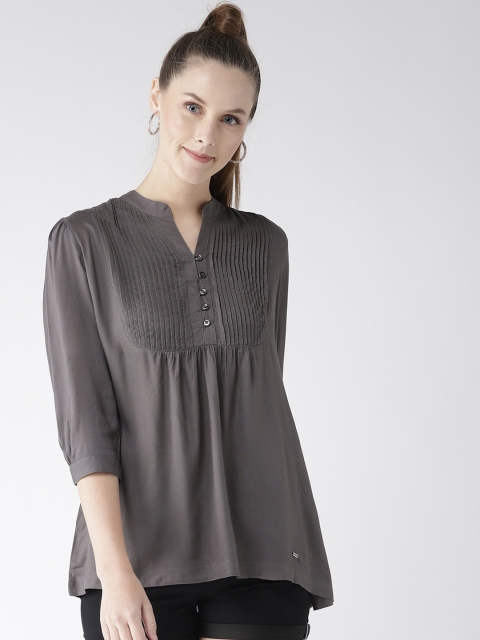 

Xpose Grey Mandarin Collar Shirt Style Top