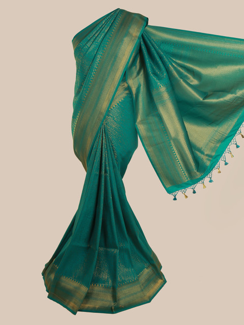 

Pothys Green & Gold-Toned Pure Silk Woven Design Banarasi Saree