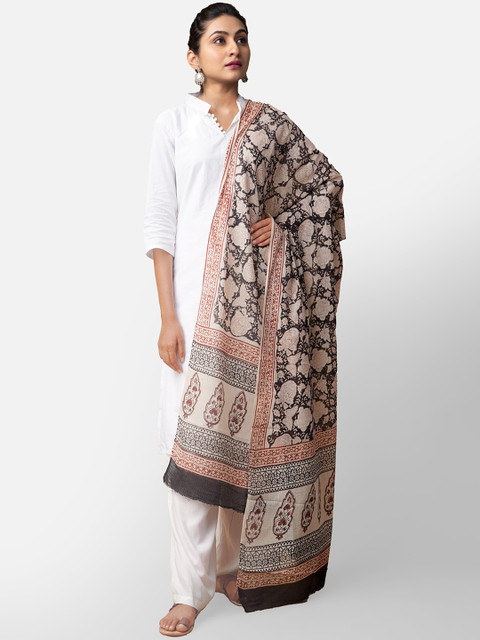 

Unnati Silks Black & Brown Printed Dupatta