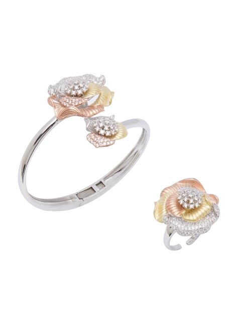 

shaze Silver-Toned & White CZ-Studded Jewellery Set