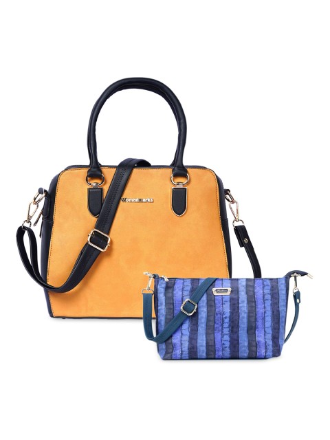 

WOMEN MARKS Yellow & Blue Solid Handheld Bag with Pouch