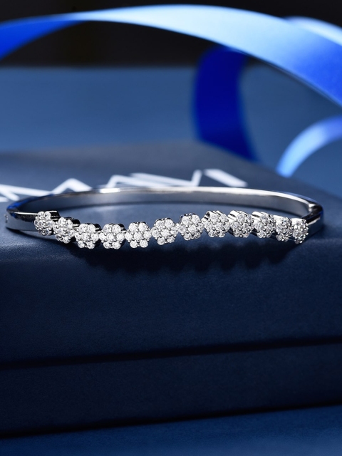 

Amavi Silver-Toned Brass Silver-Plated Floral Bangle-Style Bracelet