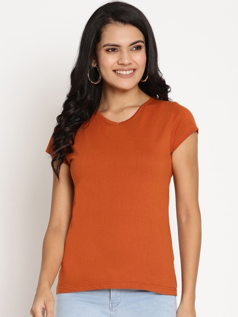 

The Vanca Women Rust Solid Round Neck T-shirt