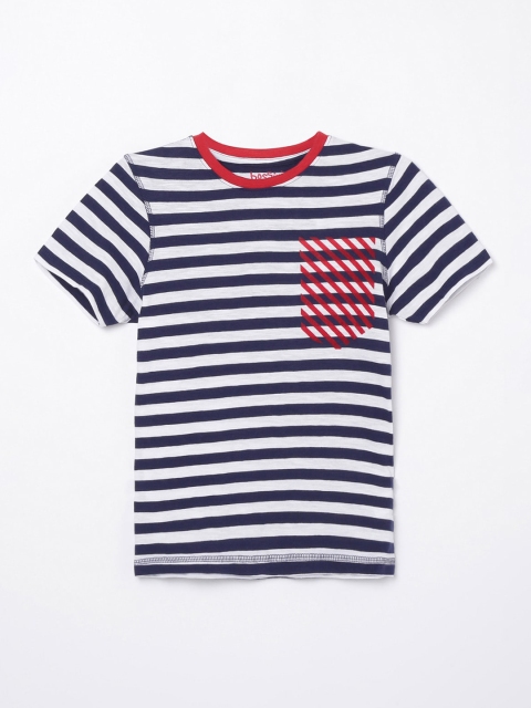 

Bossini Boys Navy Blue & White Striped Round Neck T-shirt