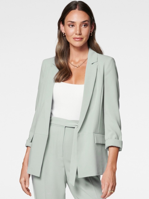 

Forever New Women Green Solid Comfort-Fit Open-Front Casual Blazer