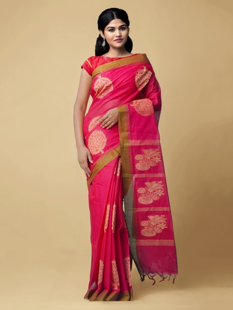 

Unnati Silks Pink Pure Cotton Woven Design Handloom Uppada Sustainable Saree
