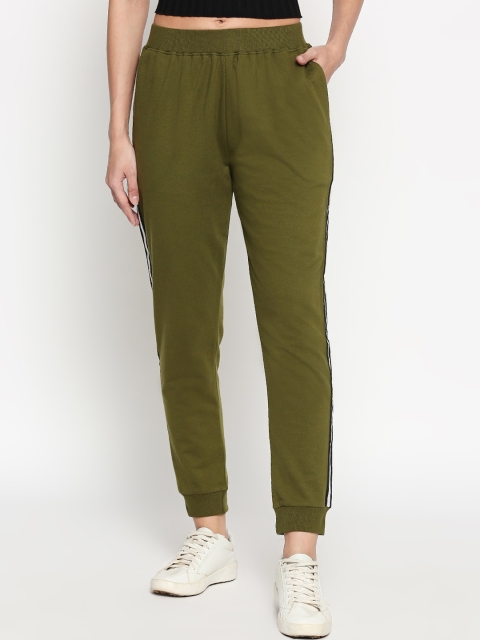 

People Women Green Tapered Fit Solid Cotton Joggers
