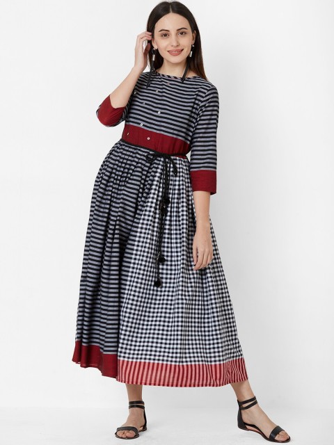 

ZOLA Women Black Checked Fit and Flare Layered Dress
