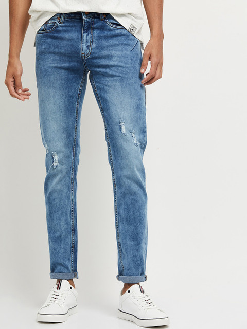 

max Men Blue Skinny Fit Mid-Rise Mildly Distressed Stretchable Jeans
