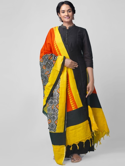 

Unnati Silks Orange & Yellow Printed Pochampally Cotton Dupatta