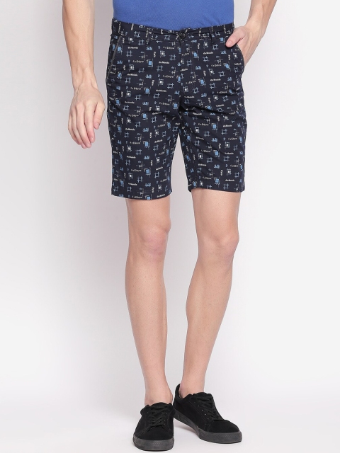 

FiTZ Men Navy Blue & White Printed Regular Fit Chino Shorts