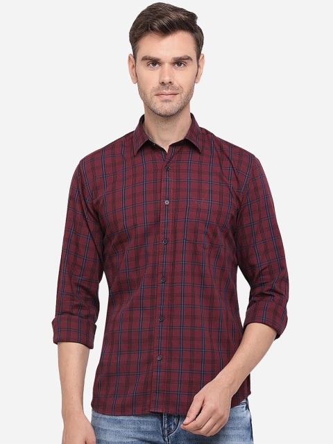 

Greenfibre Men Maroon Slim Fit Checked Cotton Casual Shirt