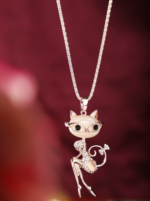 

ANIKAS CREATION Rose Gold-Plated White AD-Studded Handcrafted Pendant With Chain